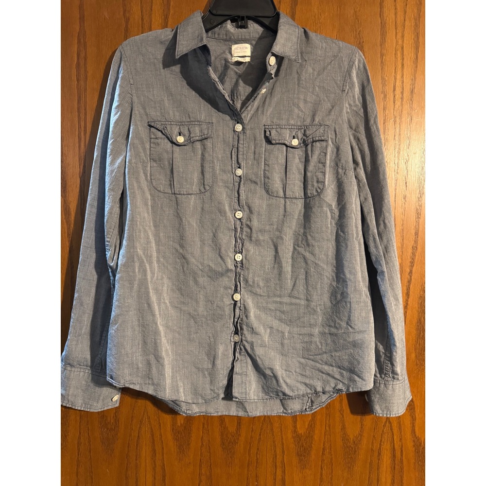 J.Crew Perfect Fit Chambray Shirt Blue Cotton Button Down 23870 Womens Medium